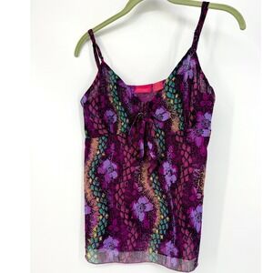 Thalia Sodi Purple Floral Snake Print Sleeveless Tank Top Small Sheer